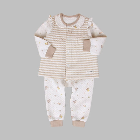 Organic Boom Girls Collar Long Sleeve - Beige/Teddy Bear Size 100